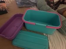 Vintage Eagle Craftstor Sewing Craft Storage Organizer Tote Bin Teal Purple Pink
