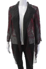 Citron Womens Silk Printed Long Sleeves Wrap Blouse Black Red Size Small