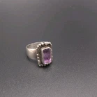 Vintage Sterling Silver Amethyst Ring Size 8.5 Wide Band Beaded Southwestern