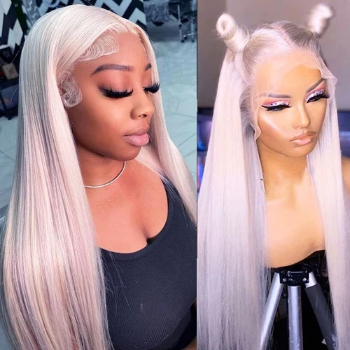 Ice Pink Synthetic Lace Front Wigs Long Straight Soft Hair Heat Resistant Women