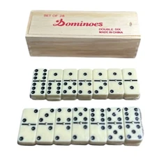 Classic Double Six Dominoes Set 28 Wooden Storage Box