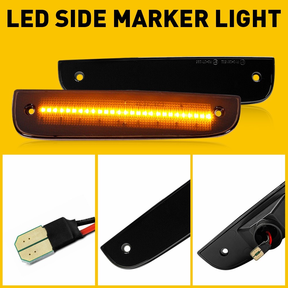 Smoked PAIR Amber LED Front Side Marker Lights For 97-01