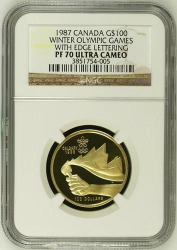 CANADA,  NGC PF 70 UC,  Top Pop,   Gold,   1987 $100 1988 winter Olympic games