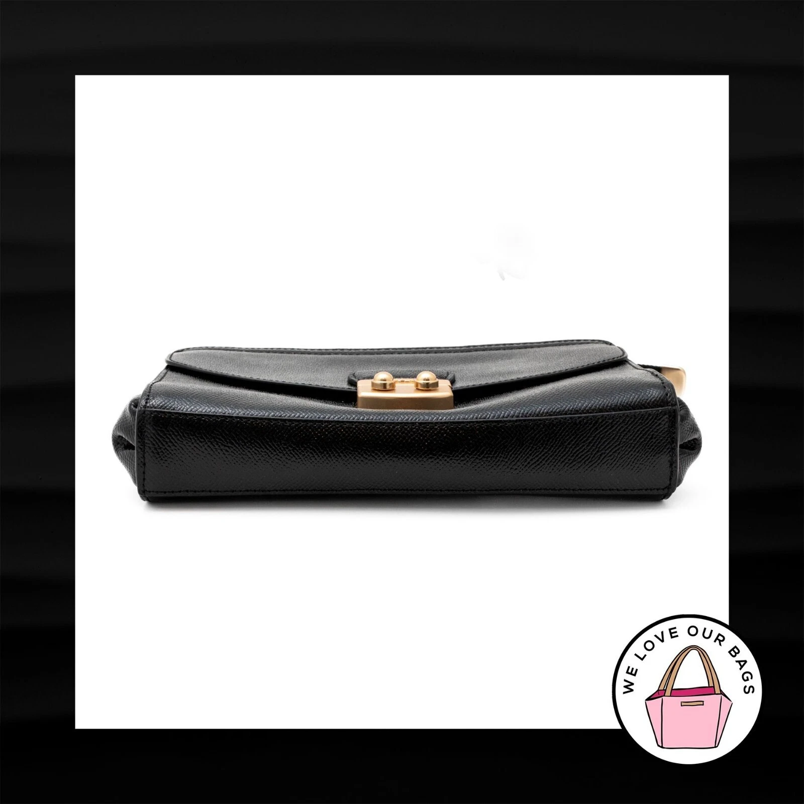 Borsa da polso Coach nuova $275 grande FLAP CLUTCH nera pelle incrociata ottone