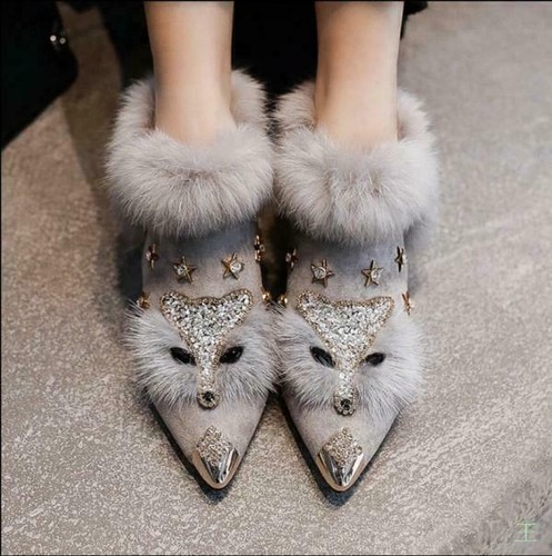 Occident Winter Womens Fox Fur Boots 