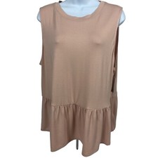 Nine West Top Women Size XXL Tan Sleeveless Round Neck Ruffle Waist New w Tags