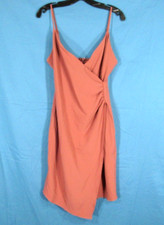 NWT CHELSEA28 Rose Pink STRETCH CREPE Surplice RUCHED Faux Wrap SLIP DRESS M