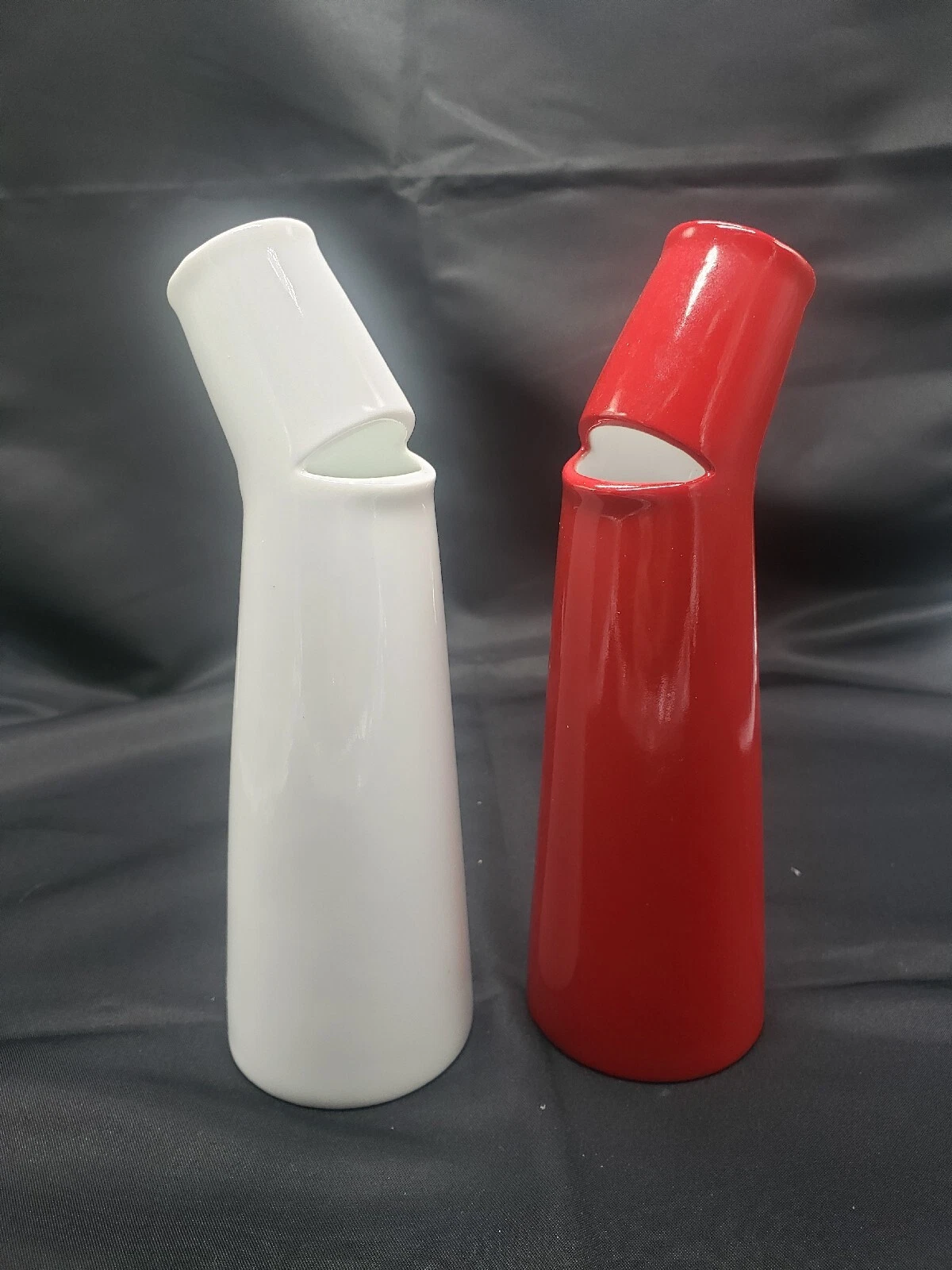 Oil Vinegar Pair Cruets Red White Mint Oil & Vinegar Porcelain