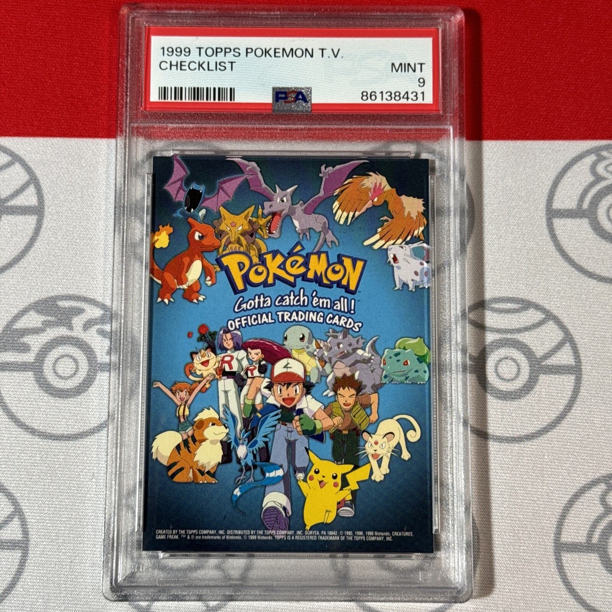 PSA 9 Topps 1999 Pokemon TV Checklist Pikachu Ash Charamander