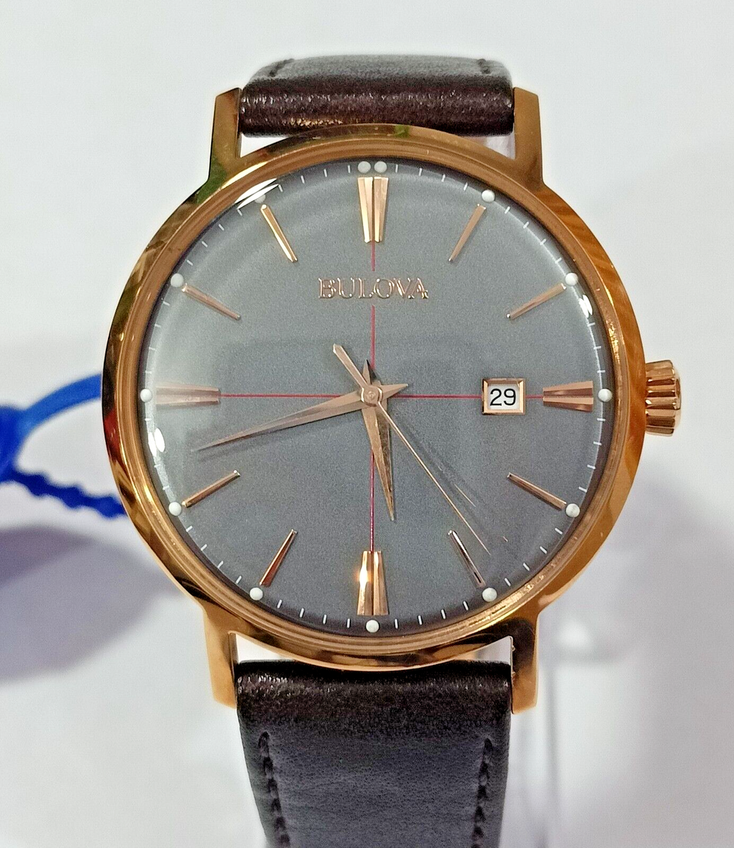 97B154 BULOVA AEROJET CLASSIC LEATHER STRAP GREY DIAL MEN'S WATCH