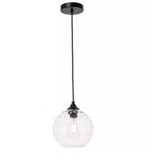 Elegant Lighting LD2282 Cashel Hang Round Clear Glass Ceiling Pendant, Black