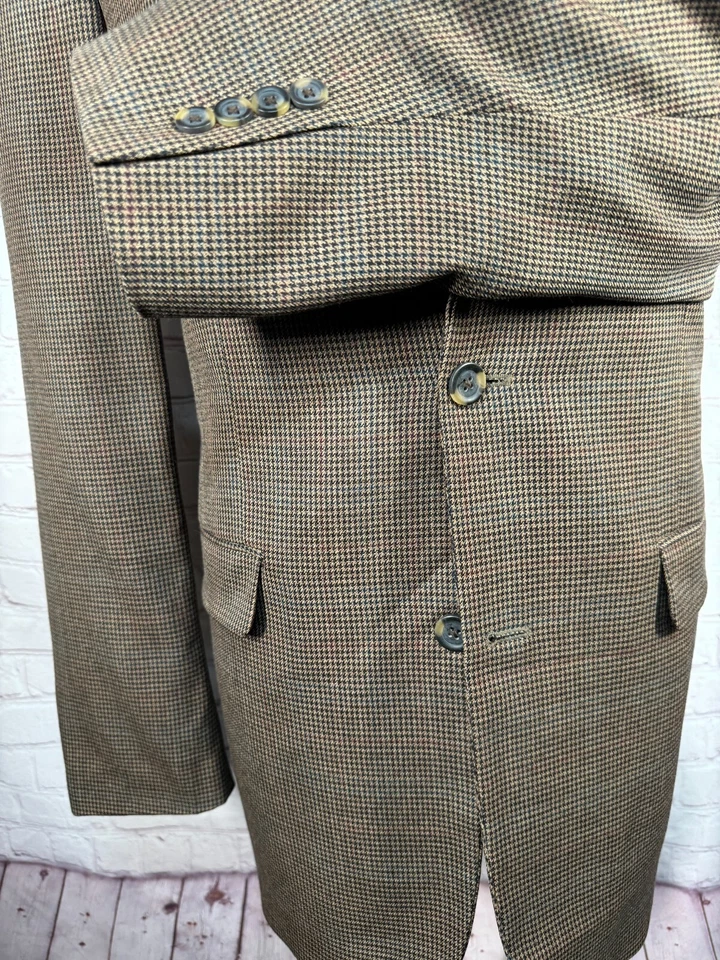 ANDREW FEZZA Hombres Marrón PATA DE GALLO CUADROS Lana Abrigo Deportivo Blazer Chaqueta 42L Foto 4 de 4