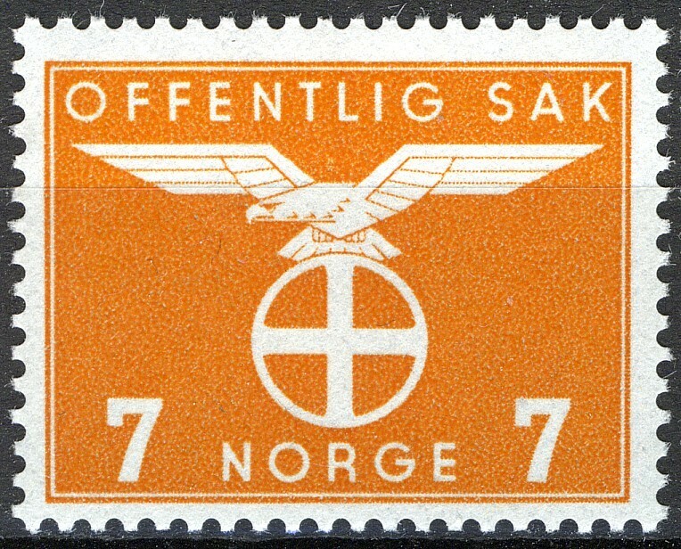 Norway 1942-44, NK T49, 7ø Solkors official MNH, Mi 45, Sc#O23 | eBay