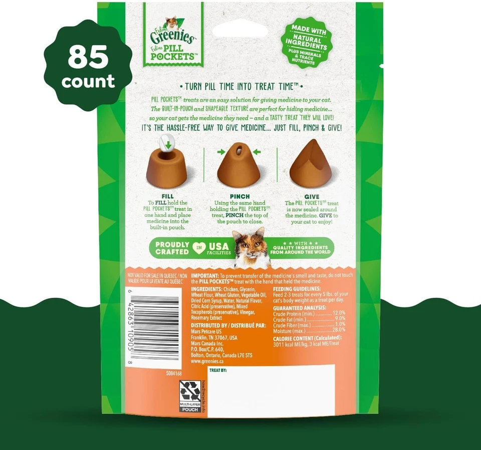 Golosinas suaves naturales Greenies Feline Pill Gats, pollo, 3 oz. Pack 85ct (pack de 2) Foto 2 de 4