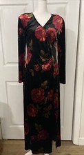 Vtg 90 s Velvet Floral Maxi Dress Long Sleeve Size 8 Whimsygoth