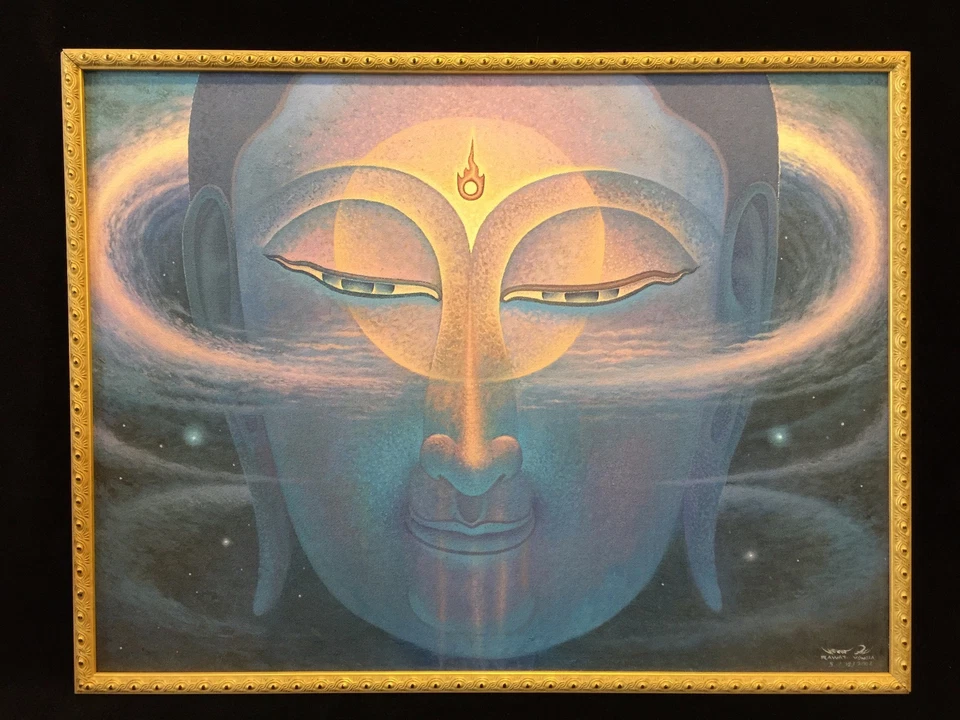 Rawat Vongla Acrílico sobre Lienzo Cara de Buda, Firmado, Enmarcado, 23 1/4" x 17 1/2" Foto 2 de 4