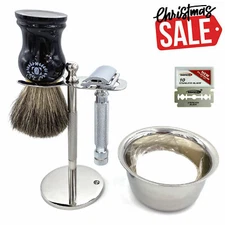 5 PC BADGER BRUSH MEN DE SAFETY RAZOR SHAVING SET  CHRISTMAS GIFT