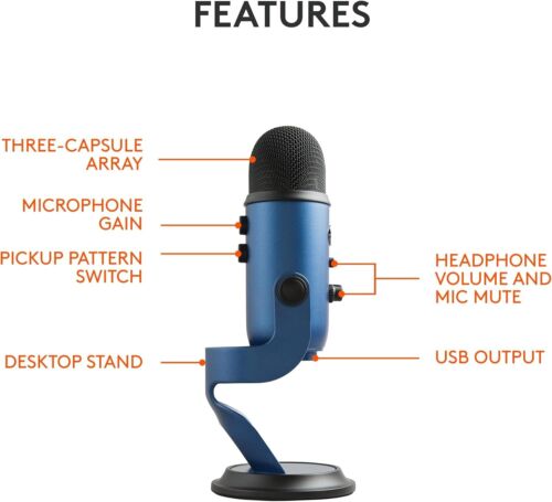Logitech Blue Yeti USB Streaming Gaming Podcast PC Microphone - Blue - Picture 10 of 11