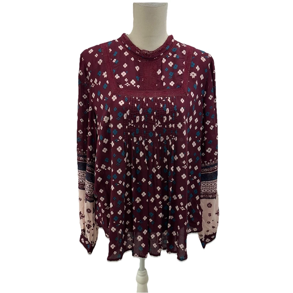 Nuevo con etiquetas Top campesino ligero Lucky Brand para mujer grande manga larga plisado