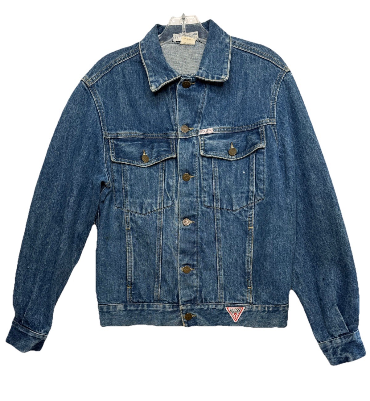 Vintage Guess Georges Marciano Blue Denim Jean Trucker Jacket Button vtg USA S
