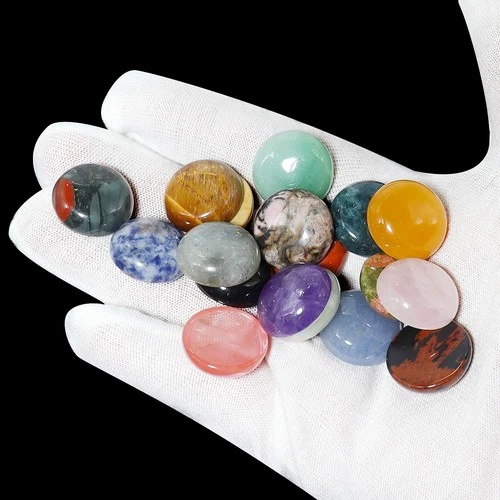 16/18/20mm Natural Stone Round Ring Face Stone Cabochon Gemstone mix 30pcs - product listing photo