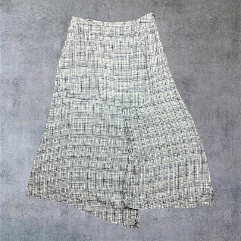 Linen Maxi Skirt Grey Check Pocket Detail Size M UK 12 Office Core Chic