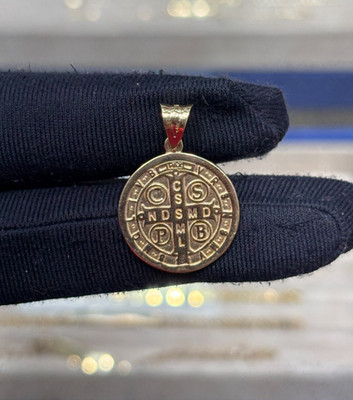 14K italienischer massiver Gold doppelseitiger Anhänger zweifarbig.
