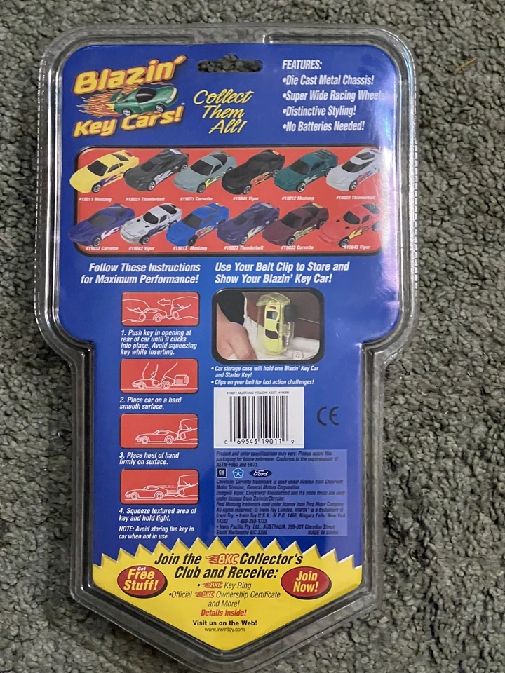 Vintage Blazin Key Cars! New Sealed Toy BKC The Key to Speed Yellow NOS #19011 - Image 2 of 2