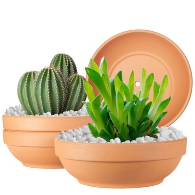 Clay Pots for Plants with Drainage Hole, 4 Pack Large Terra Cotta Plant Pot, ...