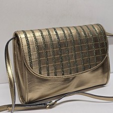 Vintage 1970s 1980s Metallic Gold Genuine Leather Crossbody Bag Purse