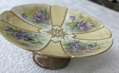 Charles Ahrenfeldt Limoges France Depose Pedestal Dish 1903 Moriage 6" - Picture 13 of 16