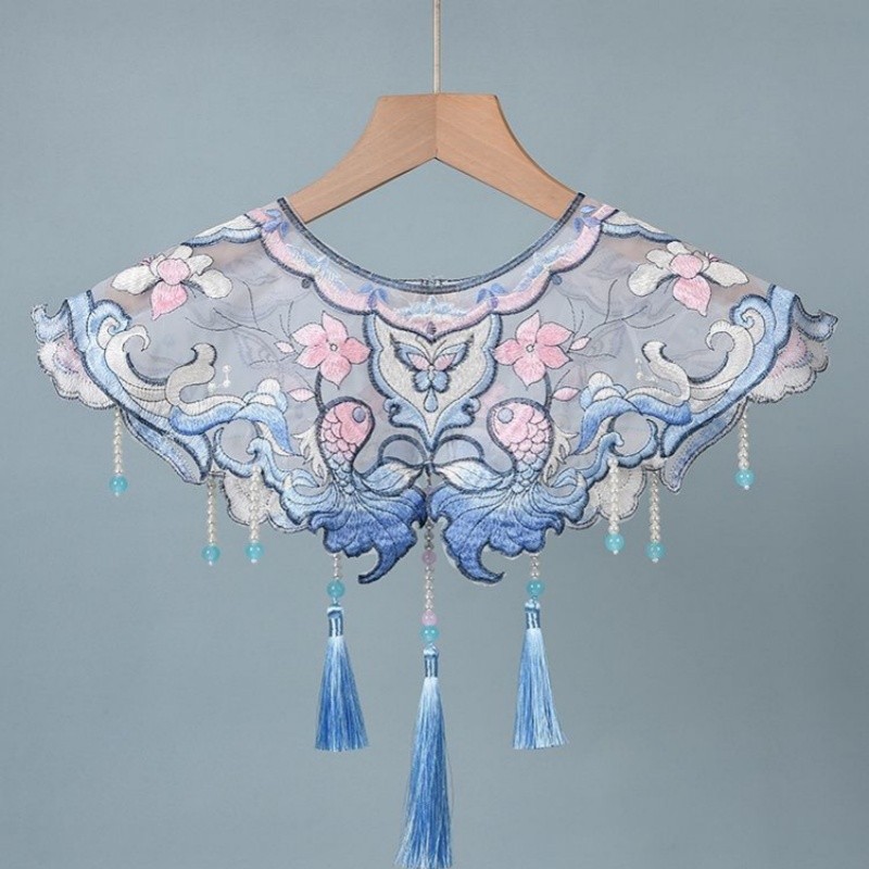 Mantón de boda con cuello de borla de mariposa bordado informal bohemio bufanda capa