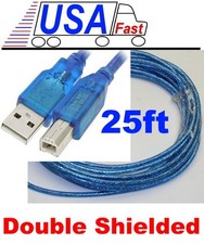 25ft long USB2.0 A B AB Printer Cable/Cord/Wire PC/MAC/Canon/Epson/Dell SH BLUE