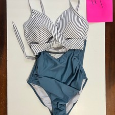 Eomenie Striped Tie-Front One-Piece Swimsuit - Teal