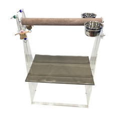 PORTABLE PARROT PERCH FLOOR STAND BIRD FEEDER Clear H36"-W24" Stainless Steel