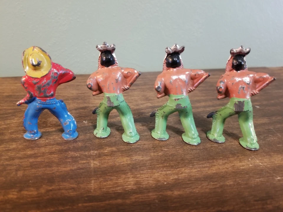 Lot of Vintage Barclay Podfoot Lead Tin Toy Figurines Cowboy and Indians - Image 2 of 3