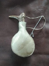 Shaped Rawhide Shot Bag Ball Flask With Antler Plug, Black Powder, Handmade, L#1