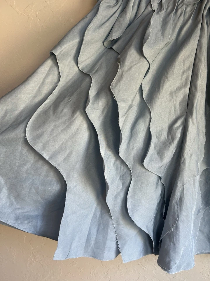 COS Asymmetrical Ruffle Midi Skirt 6 Quiet Luxury Minimalist Blue Linen Layered - Image 4 of 4