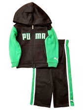 Puma Infant Boys Black Green 2pc Athletic Outfit Hoodie Sweat Pants Set 2T