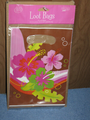 Box of (12) Creative Converting Loot Bags Aloha Birthday 96 Per Box