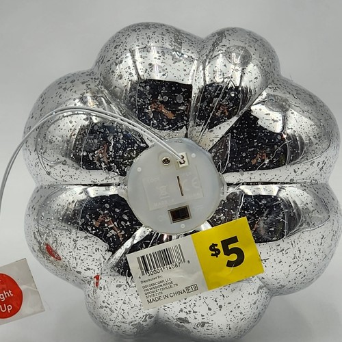 Fall Pumpkin Plastic Silver Light Up Faux Mercury Glass Table Decor 8x5 - Picture 9 of 10
