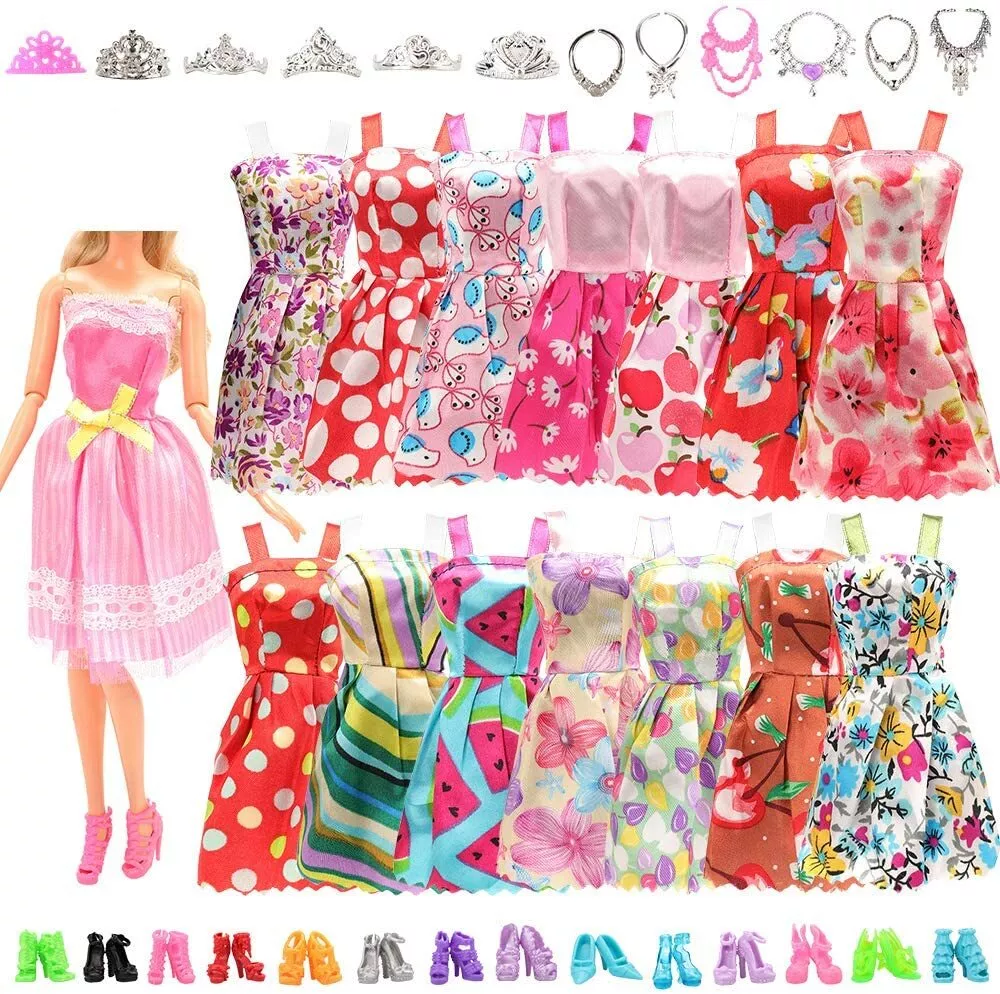 32 pcs For Doll Barbie Clothes and Accessories 10 pcs Party Dresses 22 pcs  Shoes 