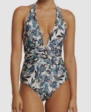  206 Jets Women's Blue Printed Bella Plunge One-Piece Swimsuit Size AUS 8 / US 4