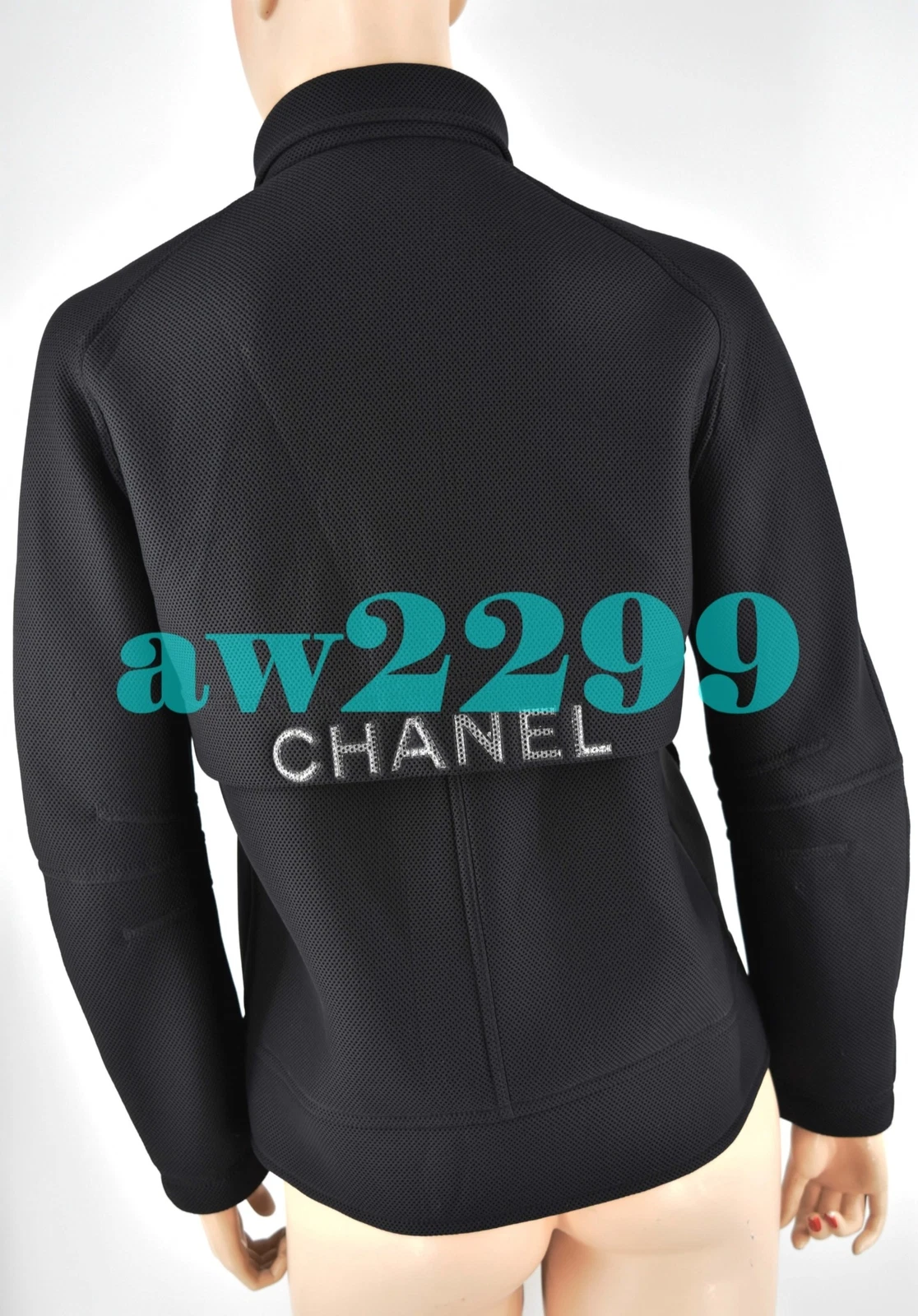 GIACCA CHANEL PRIMAVERA 03 TEXTURE LOGO APPLIQUE NERA CC LOGO ZIP PULL 36