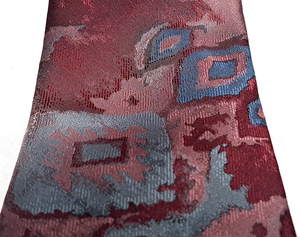 Corbata ancha de poliéster Halston III gris granate pintura geométrica oficina comercial Foto 4 de 4