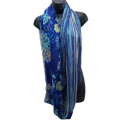 Target Women's Infinity Scarf Blue Green Striped Fringe One Size - Main Image