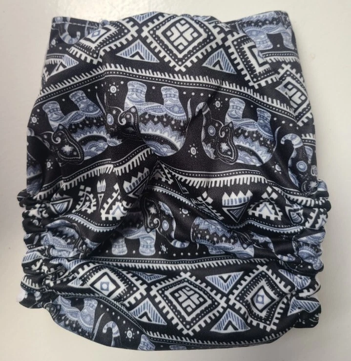 WAHM Borealis Britches Onesize Pocket Style Boho Elephant Print Cloth Diaper - Image 2 of 2