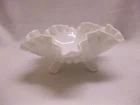 vtg Westmoreland Milk Glass grapes & vine 3 footed ruffled candy dish bowl