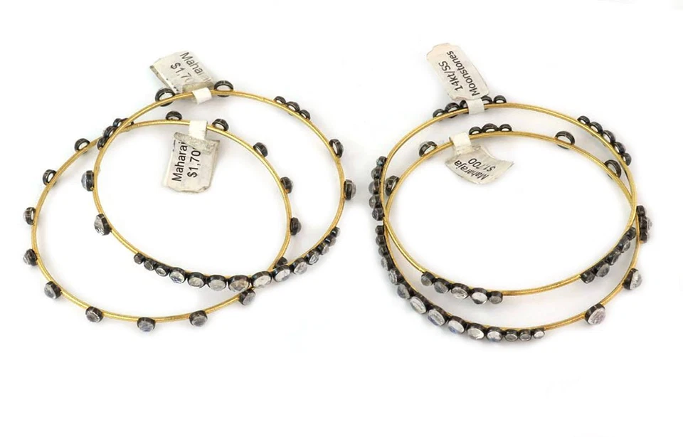 Elegant Moonstone 14k Yellow Gold Silver Set of 4 Bangles LIQUIDATION - Image 3 of 4