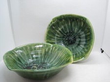 2 Beautiful Green Glazed Handmade Bowls Initaled R on Bottom